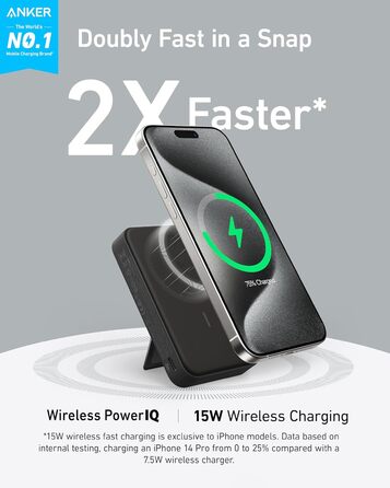 Powerbank Anker MagGo: 10000mAh, Qi2, 15W MagSafe, USB-C, з дисплеєм та підставкою, чорний