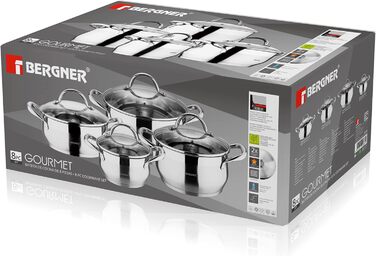 Bergner 8-Piece Cookware Set, Stainless Steel, Steel, TLG 3 Liter