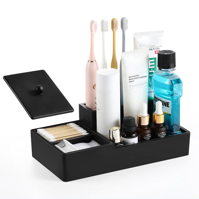 Тримач для зубних щіток Luxspire з 3 відсіками, для електричних зубних щіток, органайзер для пасти та ручок, білий, 6 відсіків, чорний