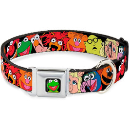 Нашийник для собак Buckle-Down з пряжкою Muppets Faces чорного кольору, 1' шириною, підходить для шиї 15-26 дюймів (38-66 см) - Великий