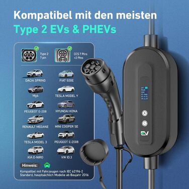 Кабель для зарядки електромобіля EVJUICION Typ 2 Schuko, 3.68kW, 6м, 6-16A, IP67. Підходить для ID.3, ID.4, X1, Model Y/3 та інших PHEV/EV