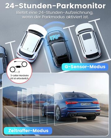 Відеореєстратор SIGRILL Dashcam Auto 4K+1080P з Wi-Fi, двоканальний, з карткою 64GB, нічне бачення, паркувальний режим, G-сенсор, запис по колу, підтримка до 256GB