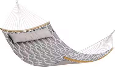 SONGMICS Hammock, Padded, Quilted, with Detachable Curved Bamboo Poles, with Headrest, 200 x 140 cm, Supports up to 225 kg, Gray and Beige Diamond Pattern GDC034G02