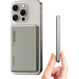 Power Bank Kuulaa MagSafe 10000 mAh, 20W, Тонкий, Магнітний, для iPhone, Space Grey (Natural Titanium)