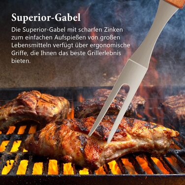 Набір аксесуарів для гриля 4 шт. з високоякісним гриль-посудом (щипці, лопатка, виделка, щітка та сумка) для приготування їжі на задньому дворі, кемпінгу та відпочинку на природі. Ідеальний подарунок для чоловіків.