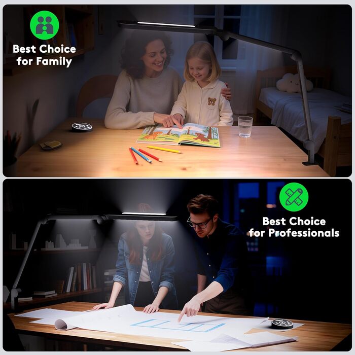 LED лампа EYOCEAN для робочого столу з регульованою яскравістю та двома джерелами світла, архітектурна лампа, 15W, захист очей