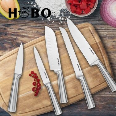 Набір кухонних ножів HOBO Profi 5 шт, з нержавіючої сталі, гострі, неслизька морозостійка ручка – кухарський, для хліба, сантоку, універсальний, овочевий