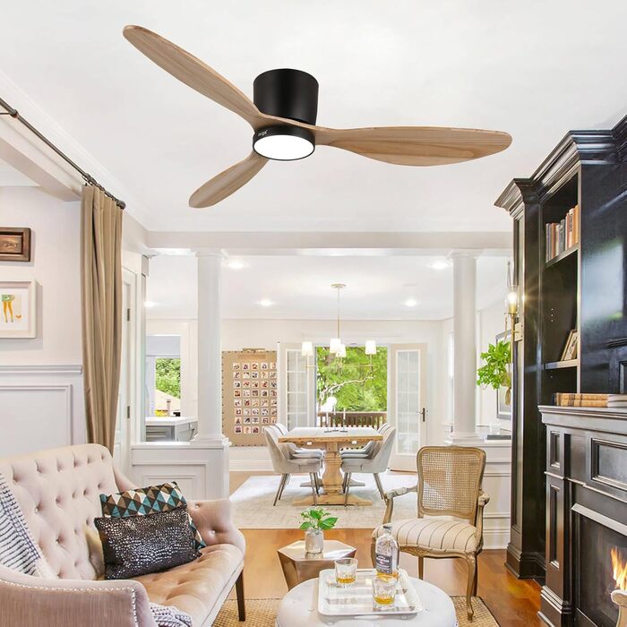 Вентилятор стельовий Reiga з пультом, 132см, з лампою, 6 швидкостей, Smart Alexa, колір дерева