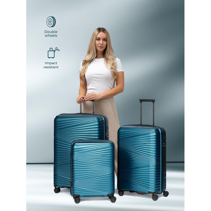 Набір валіз з жорстким корпусом 3 шт. | Turquoise Metallic Collection 02 | Міцний поліпропілен, 4 колеса, TSA-замок