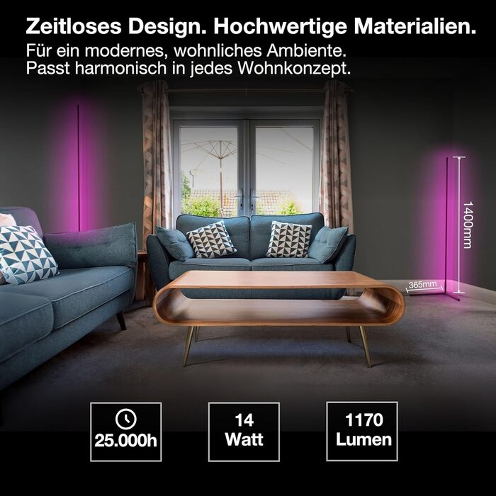LED-стійка LEDVANCE SMART+ WIFI, 140 см, білий колір, 14 Вт, 1170 лм, регульоване світло, диммування, керування через додаток, 2700-6500K, функція музичного ритму