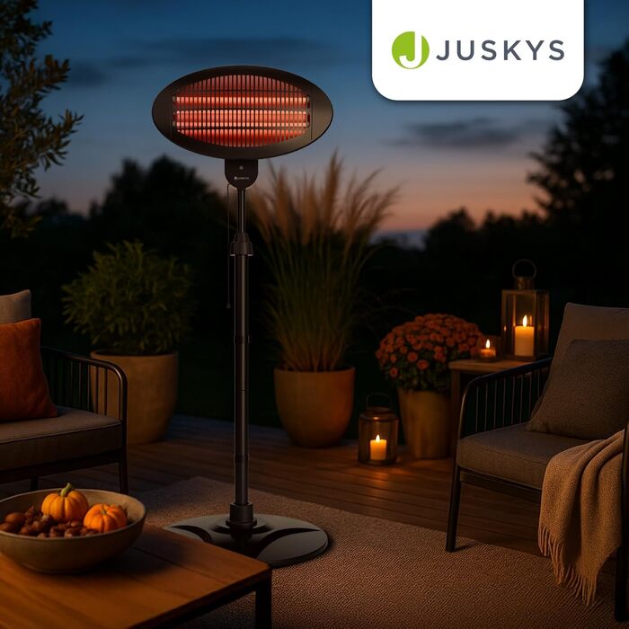 Інфрачервовий обігрівач Juskys 2000 Вт – чорний, регульований, 3 режими для тераси та саду