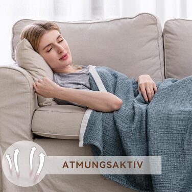 Плед SE SOFTEXLY з бавовни 100%, 4-шаровий м'який плед муслін, покривало на ліжко, накидка на диван, плед для дому, 130x150 см, білий (Pfauenblau, 200 x 230 см)