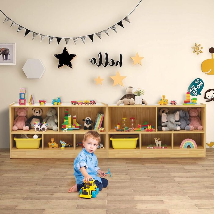 DREAMADE Kids Bookshelf, Toy Storage Bookshelf for Children, Toy Shelf for Children's Room, Playroom and Kindergarten, 111 x 30 x 61.5 cm (Light Natural)