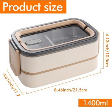 Бенто-бокс ланчбокс 2 ящики з відділеннями: Преміум ланчбокс для дорослих з нержавіючої сталі, без BPA, з посудом, ідеальний для подорожей, підходить для мікрохвильової печі, бенто-бокс для дорослих, Meal Prep
