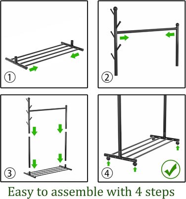 Clothes Rack Garment Rack Portable - Rolling Clothes Rack with Bottom Shelf (Black)