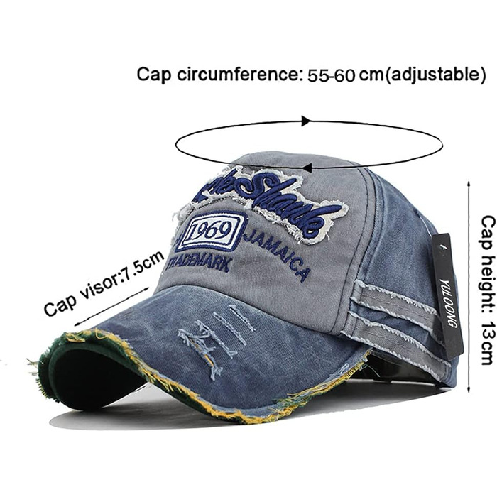 Кепка бейсболка Vintage Baumwolle з бавовни, випрасувана джинсова, ретро, з витертими краями, для чоловіків та жінок, регульованого розміру, стильна, спортивна, кепка-трекер, класична, hip hop