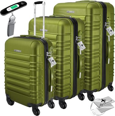 KESSER® 3-Piece Hard Shell Luggage Set - Hard Shell Suitcase - Trolley Case - Travel Suitcase - Luggage Set - Rolling Suitcase - Lock - 4 Wheels - ABS Hard Shell - Telescopic Handle - M-L-XL (Khaki)
