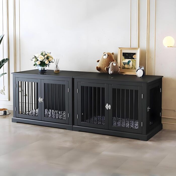 Будка для собак у дім, клітка-меблі з подушкою, затишний вольєр для собак, собачий будиночок, клітки для великих собак, меблева бутка з відкидним верхом, білий (L) (чорний*2)