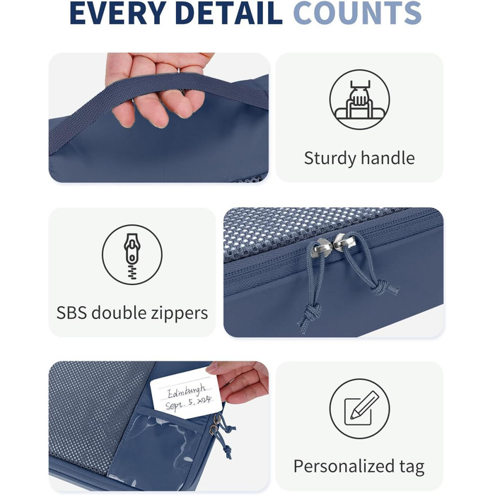 Органайзери для валізи ECOHUB, набір 6 шт. з ID-міткою, екологічні, дихаючі, для подорожей (зелений, блакитний)