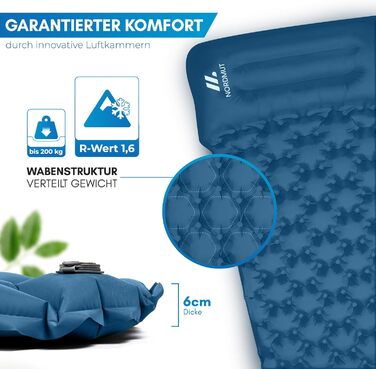 Каремат NORDMUT® самонадувний 6 см - Ultraleicht, компактний, для кемпінгу та відпочинку на природі. Кольори: зелений, блакитний
