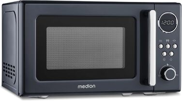Мікрохвильова піч MEDION Retro (20 л, 800 Вт, 5 рівнів, 8 програм, цифровий дисплей, розморожування, компактна, сіра, MD15000)