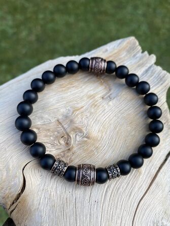 Браслет Вікінг Onyx 8mm | Ручна робота | Браслет з перлин | У подарунковій коробочці (16, Onyx) 16 см