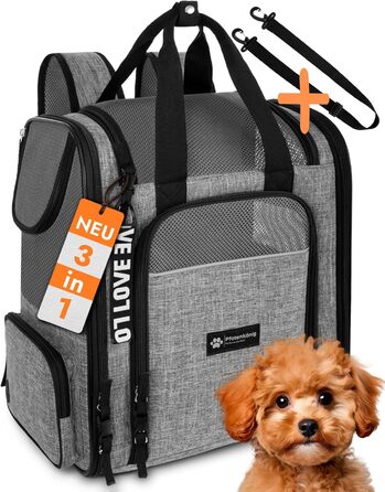 Рюкзак для кота/собаки Premium [3в1] - до 9 кг - з ременем - для прогулянок та транспортування. Ідеальний для походів. Сірий колір