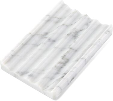 Італійська мильниця з мармуру Koville - підставка для мила з каменю для душу та кухонної раковини - елегантна мильниця з отвором для стоку (Bianco Carrara)