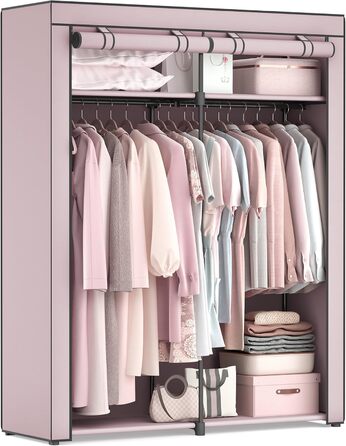 SONGMICS Storage Cabinet, Portable, with Hanging Rod, Foldable, Wardrobe, Bedroom, Office, 140 x 43 x 174 cm, RYG02GY (Violet-Lavender)