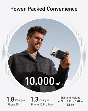 Powerbank Anker MagGo: 10000mAh, Qi2, 15W MagSafe, USB-C, з дисплеєм та підставкою, чорний