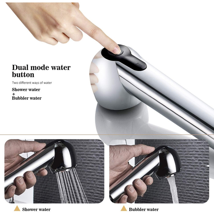 Змішувач кухонний висувний BONADE з подвійною виливом, поворотний на 360°, для кухні, з однією ручкою, хром