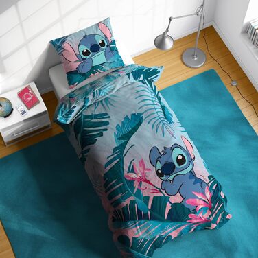 Комплект постільної білизни Jay Franco Disney Lilo & Stitch з квітами для однієї людини – дитяча постільна білизна, включає наволочку 80x80 см, бавовняна постільна білизна, що підходить для прання в машині, багатобарвна Lilo & Stitch 135x200/80x80 (2 штук