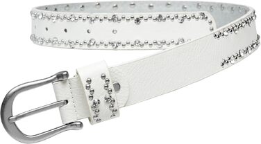 Жіночий ремінь Caspar GU292 з декоративними стразами та заклепками, білий (105 см, обхват талії 107-111 см)