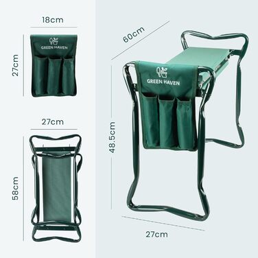 Green Haven Robuster Garden Knee Pad with Handles and Tool Pouch, Versatile, Foldable, EVA Foam, Padded Knee Stool, Lightweight Knee Pad for Gardening, Portable