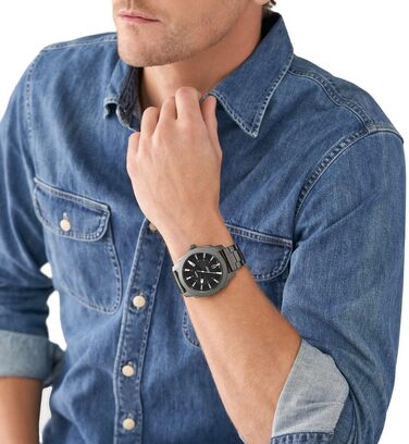 Годинник Fossil Machine для чоловіків: кварцовий, з датою, корпус 49 мм, чорний та темно-сірий, на сталевому або шкіряному ремінці