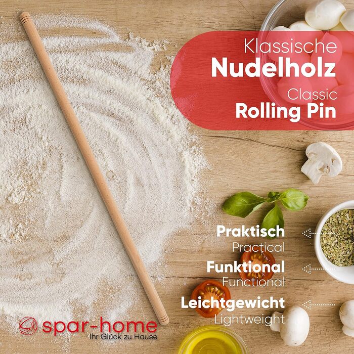 spar-home Turkish Rolling Pin - Traditional Dough Roller Made of Beechwood Handmade Wooden Rolling Pin Oklava (3er_60cm)