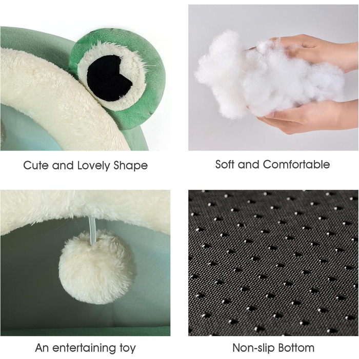 Кішечка Будиночок-Печера для Кішок, М'яке Ліжко-Печера для Кішок, Зелений, Розмір M (38x37x32 см), з Нековзним Дном та Знімним Матрацом