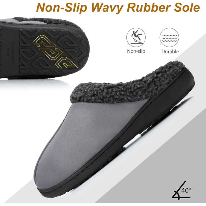 Чоловічі халапи з замші з піною з пам'яті, для дому та вулиці, теплі зимові халапи з неслизькою підошвою, подарунок для чоловіків, подарунок для нього, подарунок для тата (Сірий, 40/41 EU)