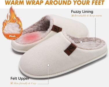 Тапочки чоловічі COFACE з фетру, теплі, зручні, пухнасті, з антиковзною гумовою підошвою, розмір 40-49 (Бежево-білий, 41 EU)