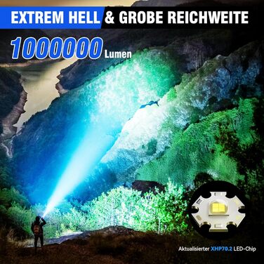LED ліхтарик XHP70.2 на 1000000 люменів, перезаряджається, з зумом, 5 режимів, водонепроникний IP67, для кемпінгу, туризму, надзвичайних ситуацій SR5000S