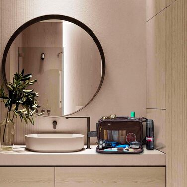 Чоловічий туалетний набір Elviros, подарунок для чоловіків, водонепроникний з PU-шкіри, велика кишеня для подорожей, бізнесу, спорту, ванної кімнати, темно-сірий, розмір L, 30,5 x 17 x 18 см