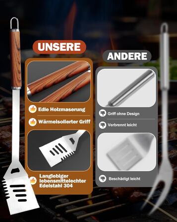 Набір гриль-посуду з нержавіючої сталі з чохлом, 3 шт. | Набір для барбекю, гриль, кемпінг