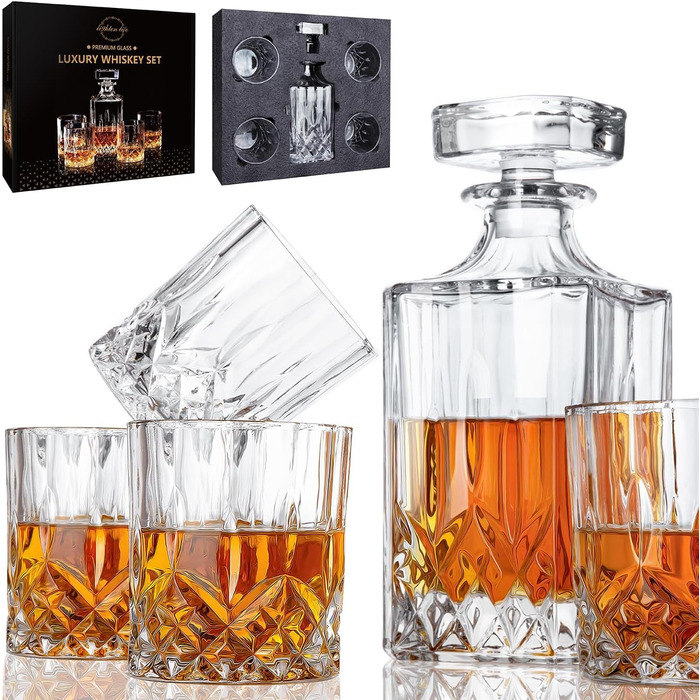Набір склянок та карафи для віскі Lighten Life (5 шт.) з подарунковою коробкою, без свинцю, кришталь, скотч, бурбон