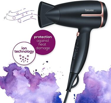 Beurer HC 25 - Подорожній фен з іонізацією, 1600 Вт, для гладкого волосся, складна конструкція, 110-240V