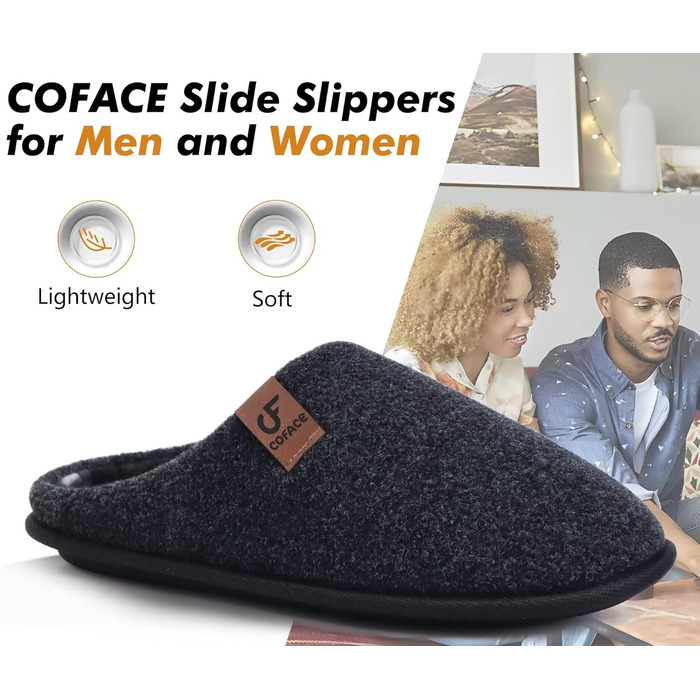 Чоловічі домашні тапочки COFACE з фетру, теплі та зручні, з антиковзною гумовою підошвою, для дому та вулиці, розмір 40-49, чорний, 46 EU