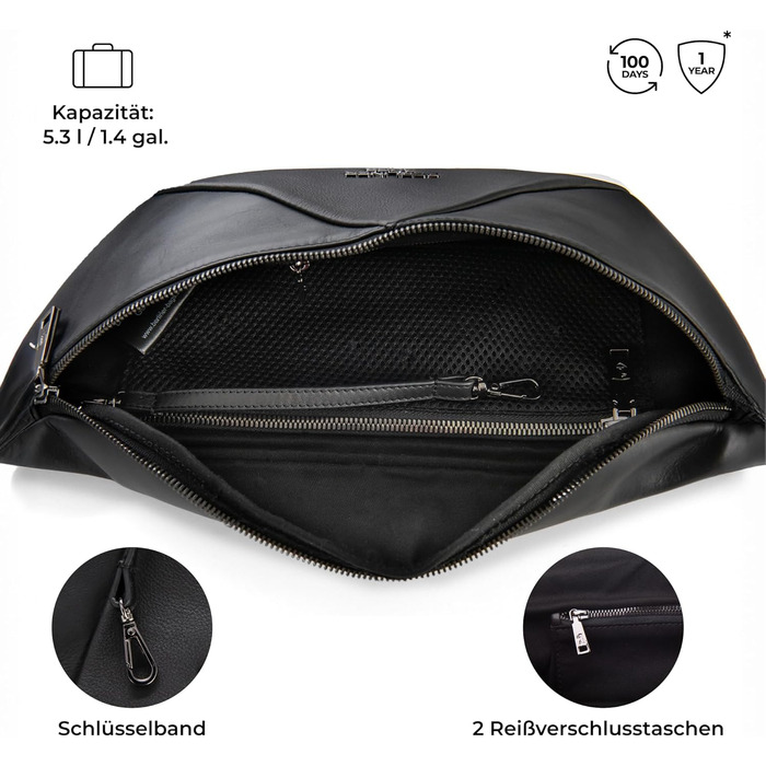 Berliner Bags Преміум поясна сумка Feline, шкіряна сумка через плече, кросбоді, бананка для жінок та чоловіків - чорна