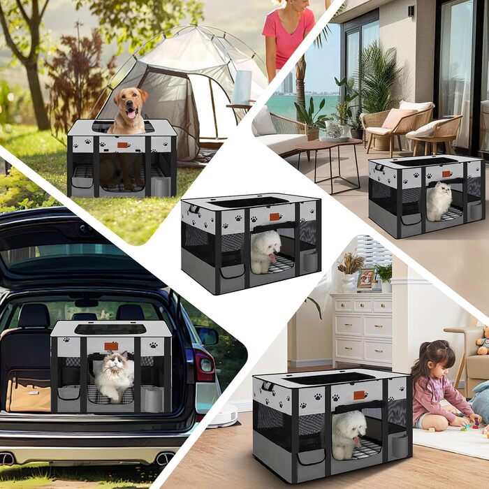 Переносний вольєр для собак та котів, переносна клітка-вітрина для тварин, сірий, Medium (76x53x53 см)