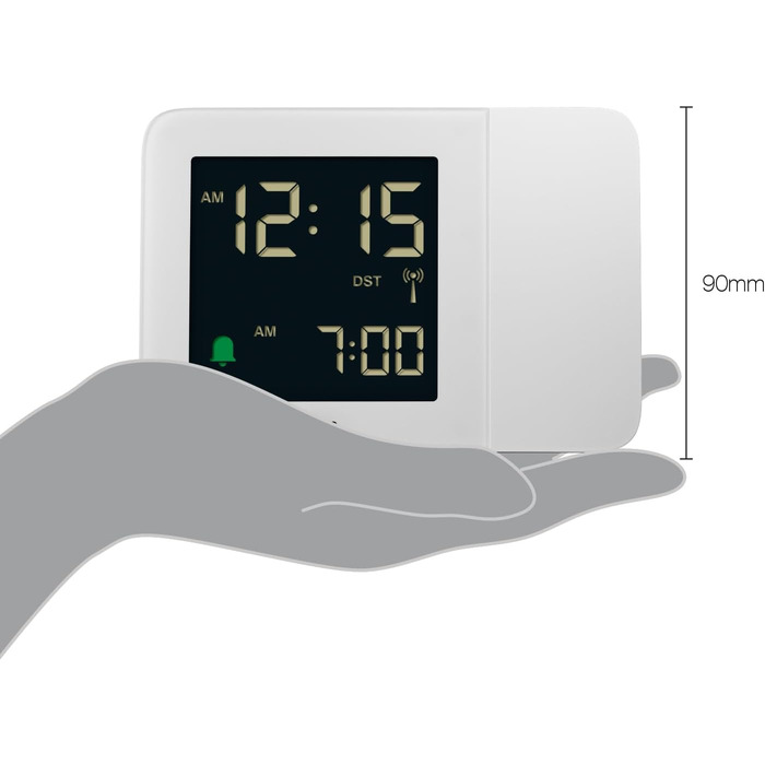 Braun Digital Radio Projection Clock for Central European Time Zone (DCF) with Negative LCD Display, Quick Set and White Alarm Beep, BC15W-DCF.