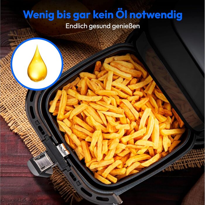 MEDION E40 XL Фритюрниця з гарячим повітрям (5.2 л, Airfryer, 2150 Вт, 9 автоматичних програм, функція випікання, без олії, сенсорне керування, LED дисплей, MD 11740) чорна