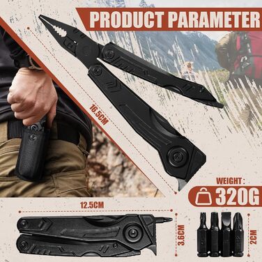 Freelander 21-in-1 Folding Multitool - Pliers with Knife, Saw, Screwdriver Bits - Camping Gear with Nylon Pouch for Outdoor Use, Men's Gift